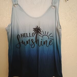 SHEIN Ombre Blue Tank Top with Palm Print